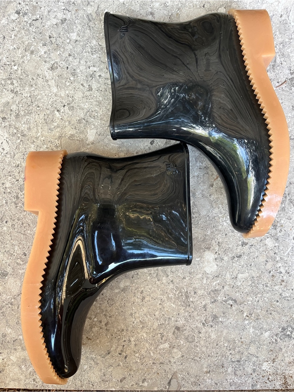 Melissa Rain Drop Black Gloss Rain Boots Waterproof Lug Sole Coturno Platform - Picture 8 of 15